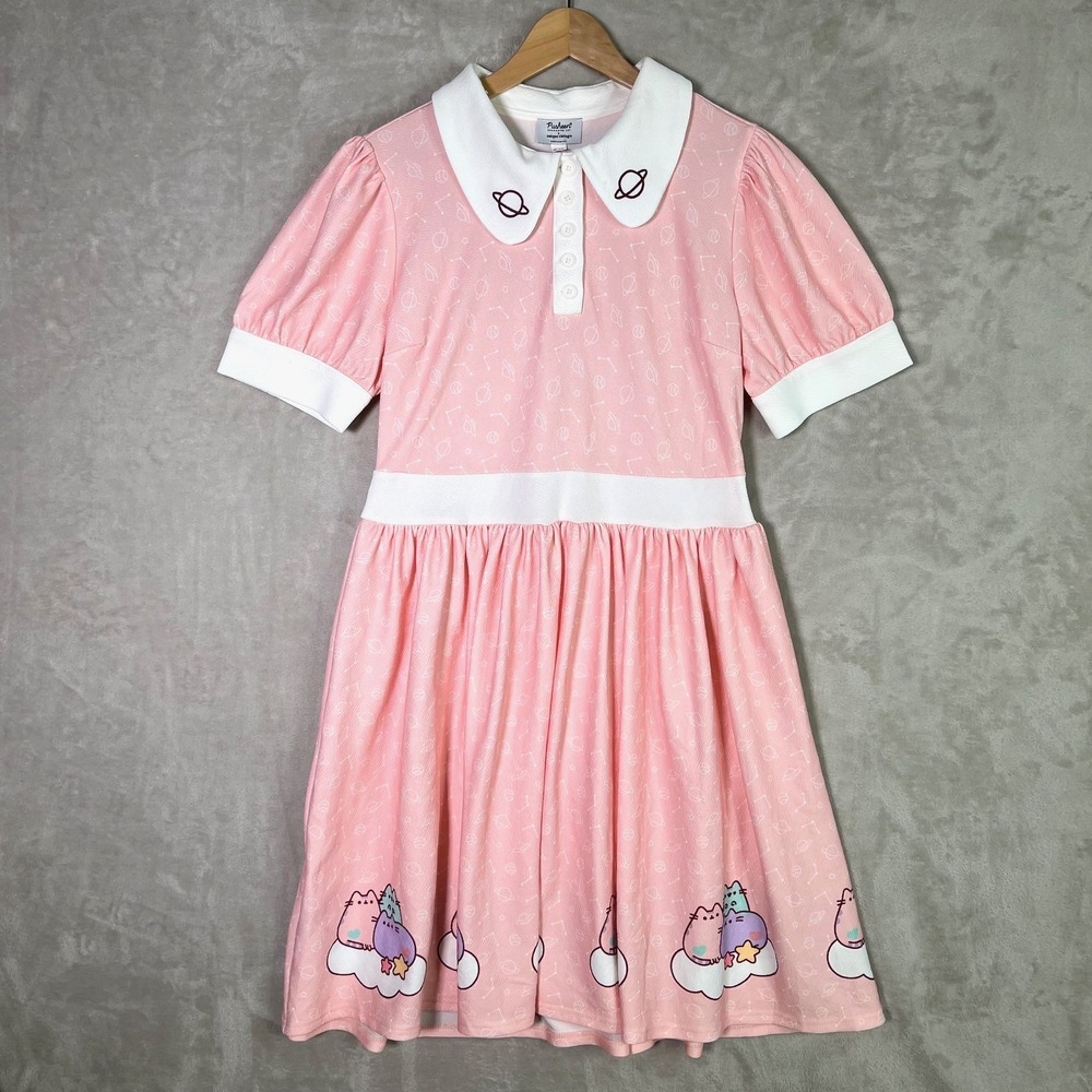 Pusheen x Unique Vintage Pink 50s Style Swing Dress XL 14 Kawaii Space Cat Retro